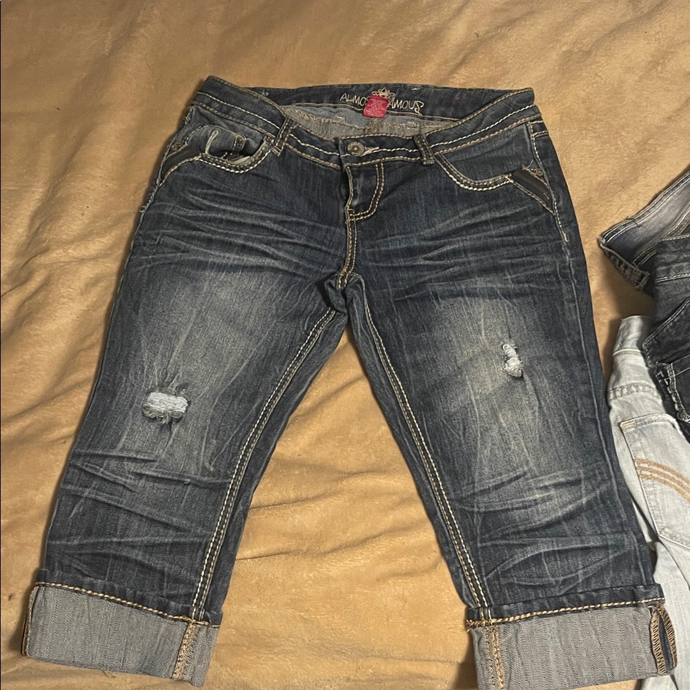 Almost Famous Dark Blue Distressed Cropped Jeans